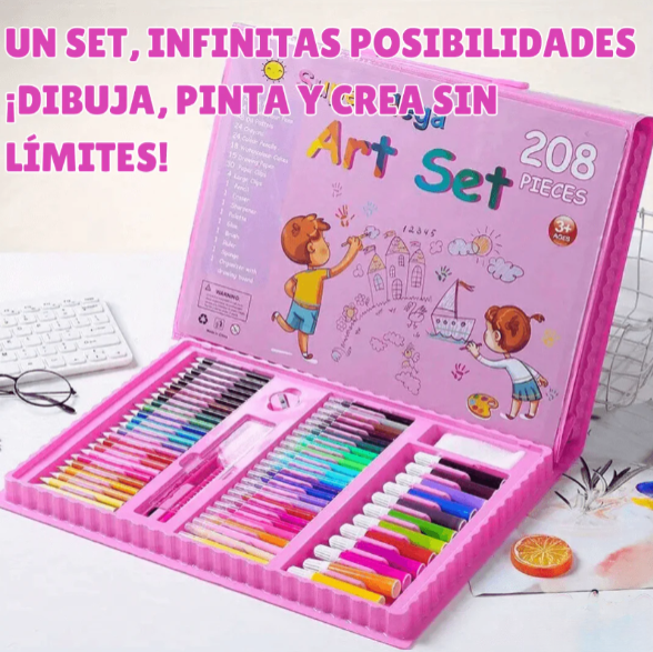 Set de Arte Infantil de 208 Piezas - No Tóxico, Seguro y Completo para Pintura y Dibujo - Ideal para Niños Creativos