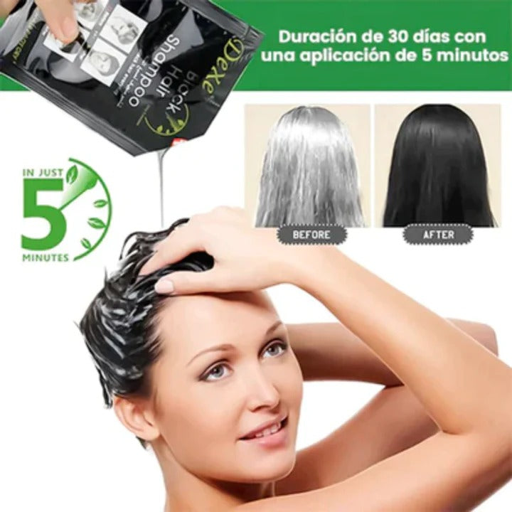 Shampoo Natural Cubre Canas BlackHair™ x10 sobres (para 1 año completo)